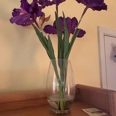 Artificial Iris Arrangement in Tapered Glass Vase