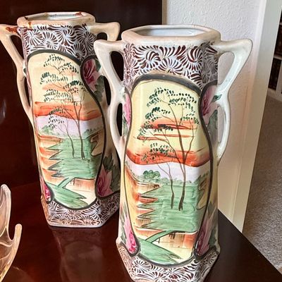 Pair of Royal Nishiki Hexagonal Ceramic Vases
