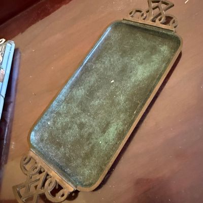 Arts and Crafts Style Hammered Copper Tray with Verdigris Finish