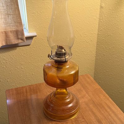 Vintage Amber Glass Eagle Oil Lamp