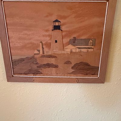 Pemaquid Point Lighthouse Wood Marquetry Plaque by Jeff Nelson