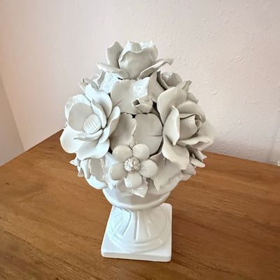 Capodimonte Style Porcelain Floral Urn Centerpiece