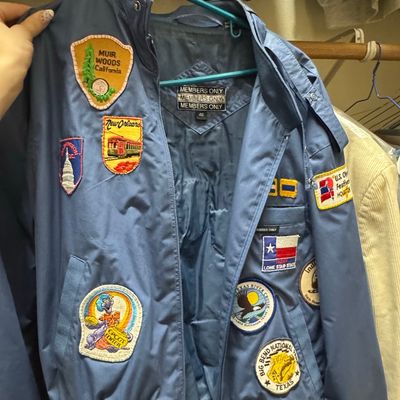 Vintage Members Only Jacket with Extensive Travel Souvenir Patches