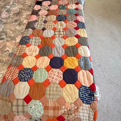 Vintage Grandmother's Flower Garden Quilt - Mid-Century Cotton Fabrics