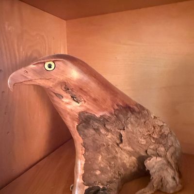 Hand-Carved Cedar Eagle Sculpture