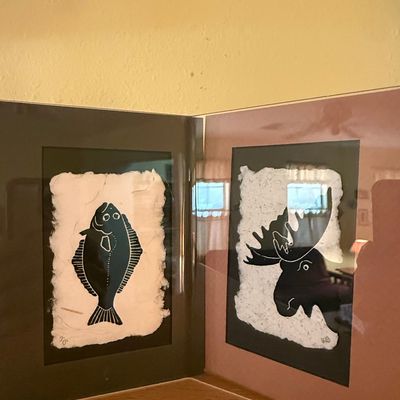 Karen Beason Signed Fish and Moose Block Prints