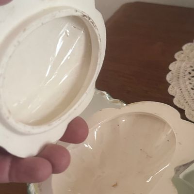 Vintage Porcelain Seashell Trinket Box with Mirror Base