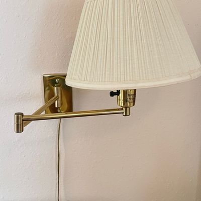 Mid-Century Modern Brass Swing-Arm Wall Lamp with Pleated Shade