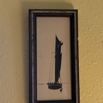 Vintage Silhouette Sailboat Etching Print