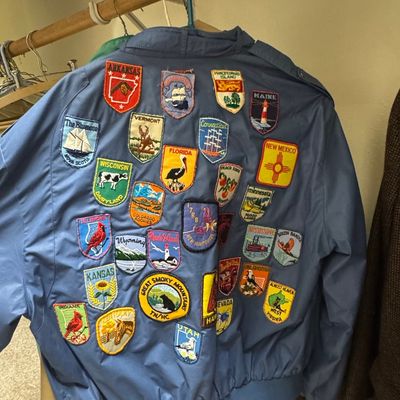 Vintage Members Only Jacket with Extensive Travel Souvenir Patches