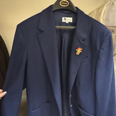 Vintage Navy Blue Wool-Blend Blazer with Crest Detail