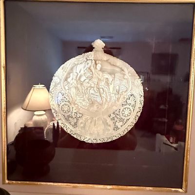 Antique Jerusalem Carved Mother of Pearl Saint George and the Dragon Plaque