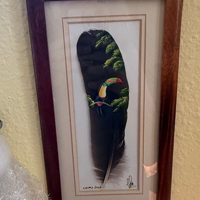 Costa Rican Hand-Painted Toucan Feather Art