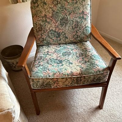 Mid-Century Modern Armchair with Floral Tapestry Upholstery