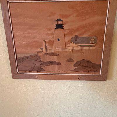 Vintage Lighthouse Wood Marquetry Wall Art by Jeff Nelson