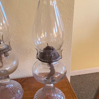 Vintage Clear Glass Oil Lamp with Pedestal Base