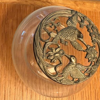 Vintage Rawcliffe Pewter Hummingbird Glass Potpourri Jar