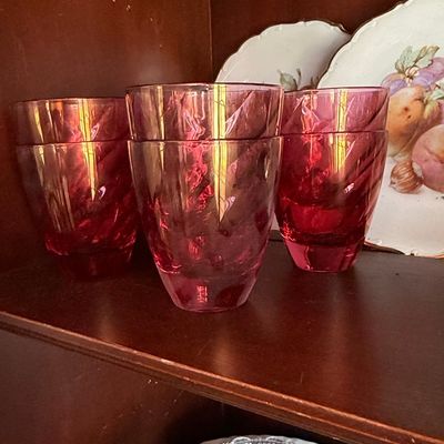 Vintage Ruby Red Swirl Tumblers