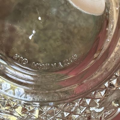KIG Malaysia "Roses in Hearts" Pattern Clear Pressed Glass Covered Candy Dish