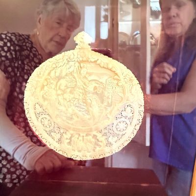 Carved Mother-of-Pearl Saint George and the Dragon Plaque