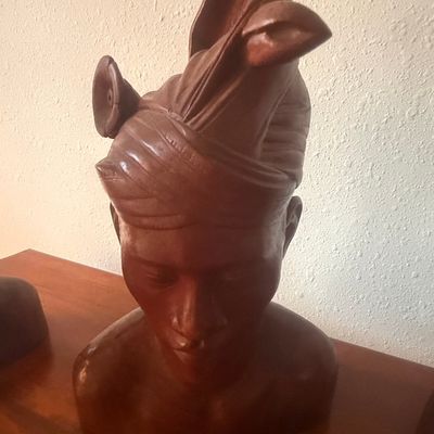 Hand-Carved Balinese Wooden Bust of a Man