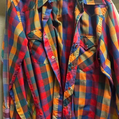 Vintage Wrangler "Long Tails" Permanent Press Plaid Western Shirt