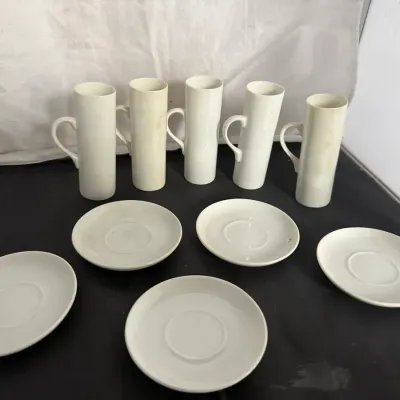 Vintage LaGardo Tackett Schmid-60 Porcelain Tall Espresso Cups & Saucers – 10 Pieces