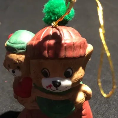 Vintage JASCO Caring Critters Chimers Teddy Bear Ceramic Bell Christmas Ornament Taiwan