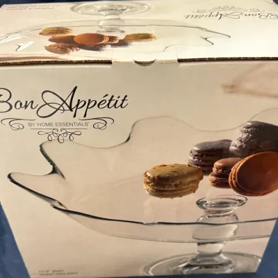 Bon Appétit 12.5” Glass Footed Cake Stand w/ Scalloped Rim – Home Essentials – NIB