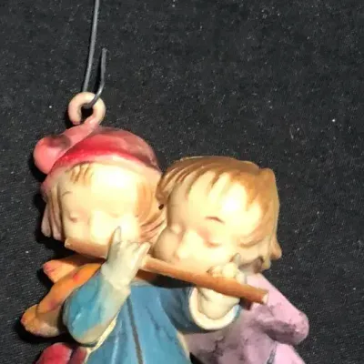 Vintage Hong Kong Christmas Ornament – Boy & Girl Playing Flute Plastic Holiday Decoration