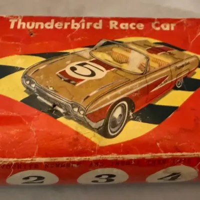 Vintage Japanese Tin Litho Thunderbird Race Car Convertible with Original Box