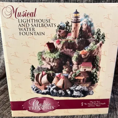 Classic Treasures Musical Lighthouse & Sailboats Water Fountain – Boxed