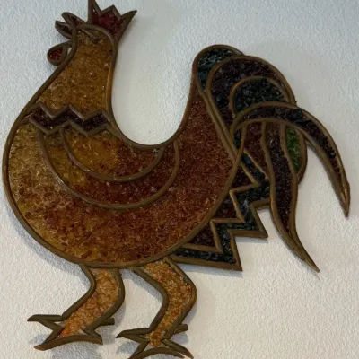 Large Metal Rooster Wall Décor with Crushed Glass Mosaic