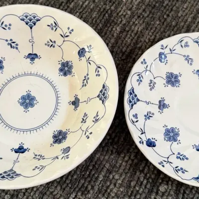 Vintage Churchill England Blue Onion–Style Floral Saucers – Set of 2