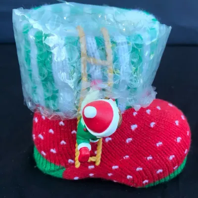 Vintage Avon Sneaking Treats Christmas Sweets Elf Stocking Mug Candy Holder w/ Original Box