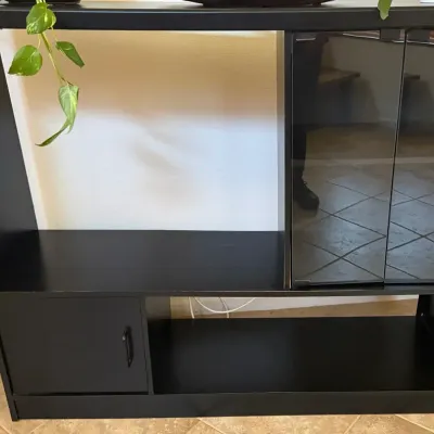 “Sleek & Stylish Storage!” Black Entertainment Center / Display Cabinet with Smoked Glass Doors
