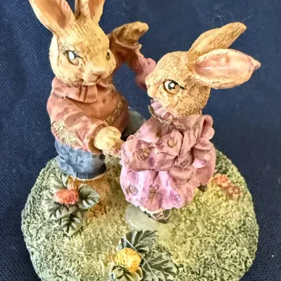 Sweet Springtime Bunny Couple Figurine – National Inc. Easter Rabbit Décor