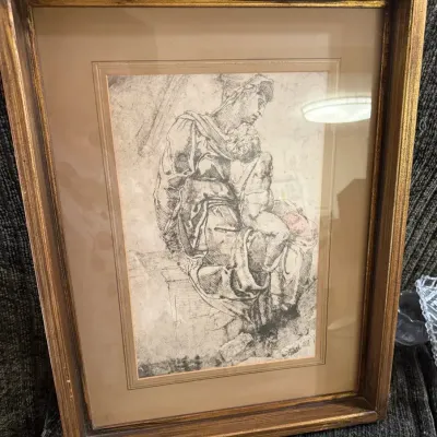 Framed Renaissance Madonna & Child Print After Michelangelo Style – 16” x 20”
