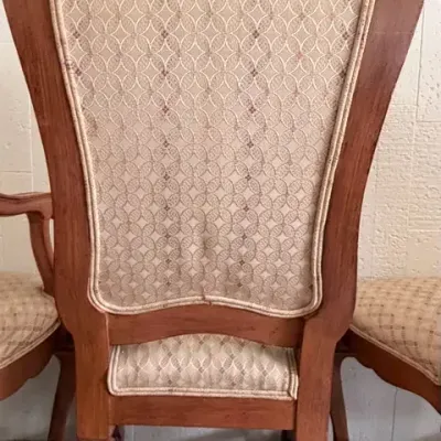 Elegant Vintage Dining Chair Set – Carved Wood, Upholstered Seats – 8 Pc w/ Armchairs