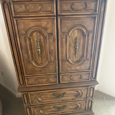 Vintage Ornate Mediterranean-Style Armoire / Wardrobe Cabinet with Drawers