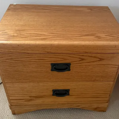 Classic Oak 2-Drawer Nightstand / End Table with Black Bail Pulls