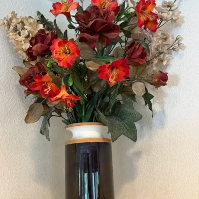 Tall Ceramic Floor Vase with Artificial Floral Arrangement