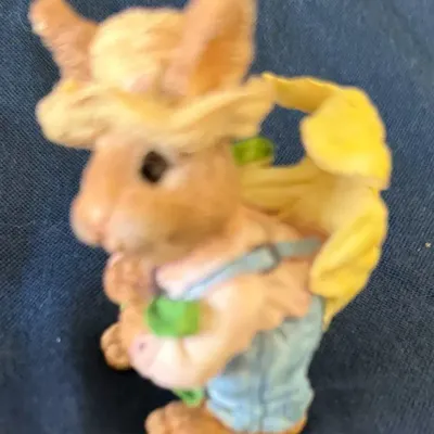 Whimsical Garden Bunny Figurine with Giant Yellow Flower & Ladybug – Spring Easter Décor
