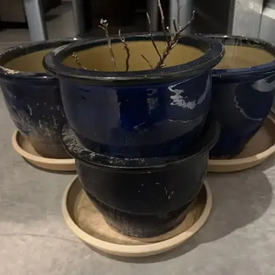 4 Gardening Pots - 2 Large 2 Small, Navy, Extra Trays
