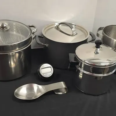 Kitchen Essentials - Kirkland Signature 8qt., Stainless Steel Farberware 3qt., Strainers, Timer