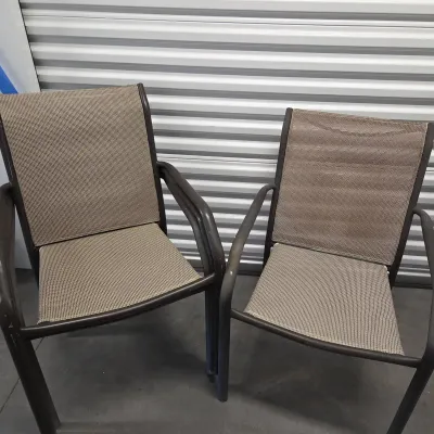 5 Outdoor Sling-style Patio Dining Armchairs - Bronze, Beige