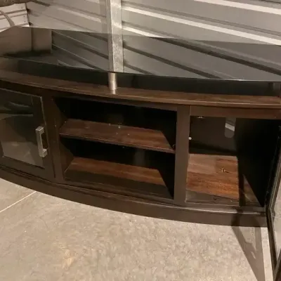 Modern Glass Top TV Stand Storage - Black & Chrome 
