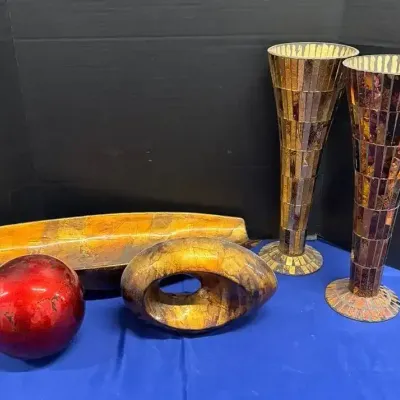 Bronze Decor - 2 Large Mosiac Vases, Red Ball, Abstract Decor, Tray Table Decor