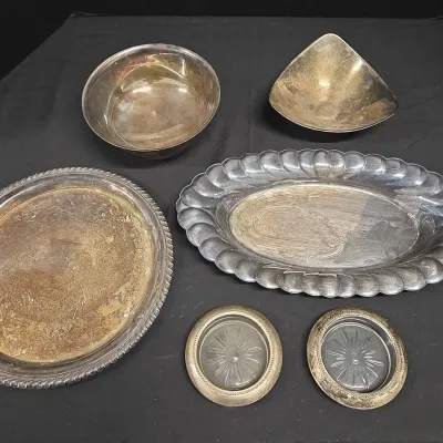 Vintage Silver-plated Serveware - Trays, Bowls, Glass Candle Holders