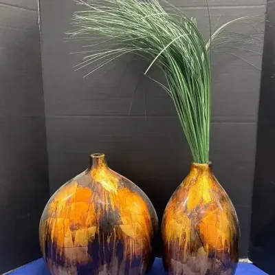 Bronze & Gold Vases - Marble Design, Oval, Greenery